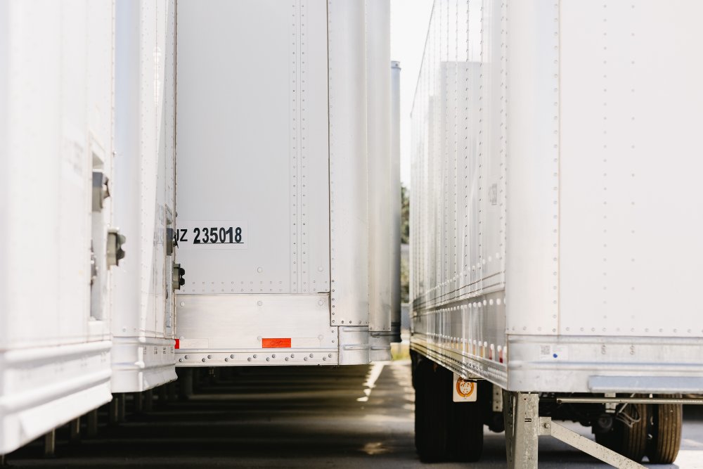 Row of Hyundai Translead dry van trailers ready for purchase or financing at Sun State Trailers